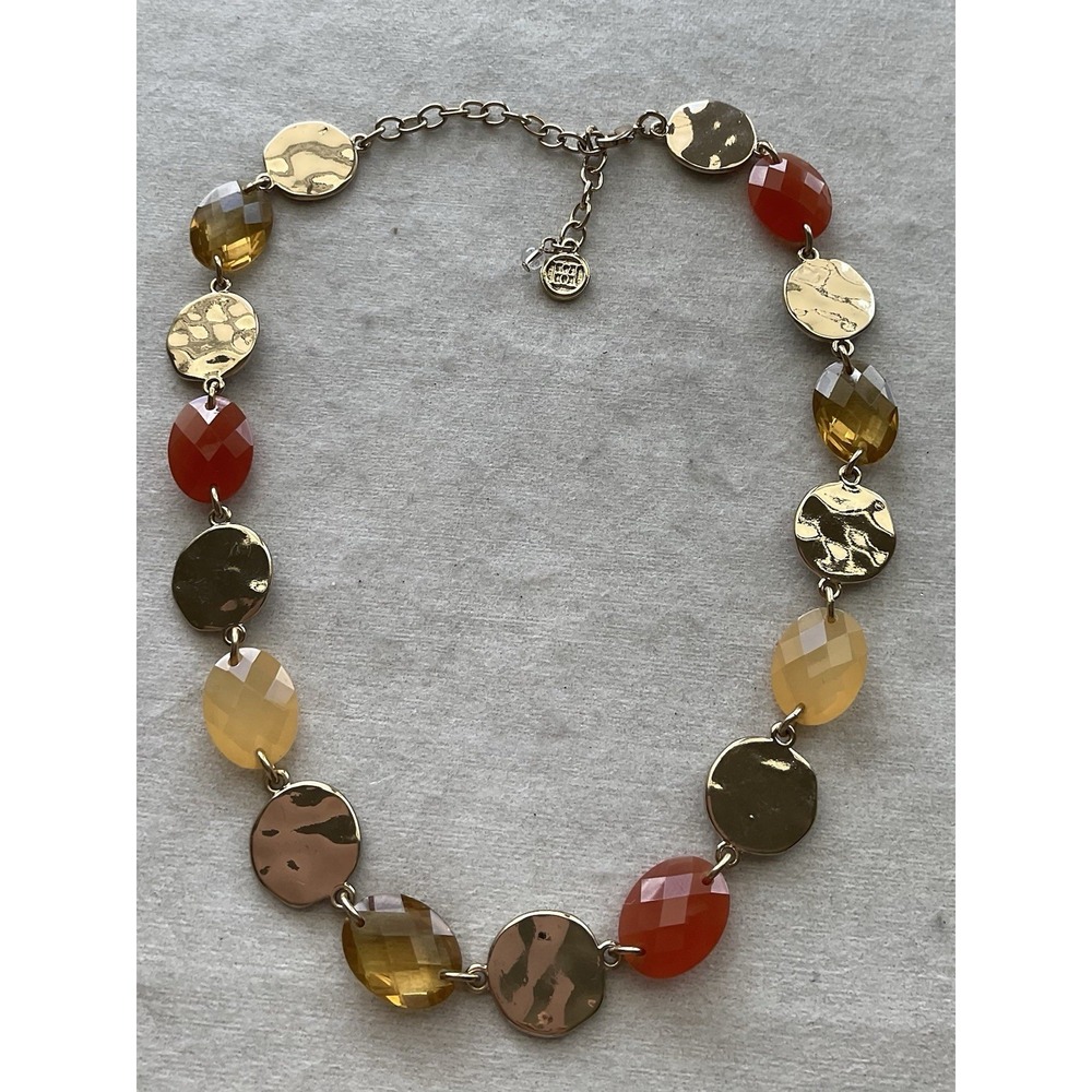 Statement Necklace alternating faceted earth-toned gemstone beads Estate Jewelry